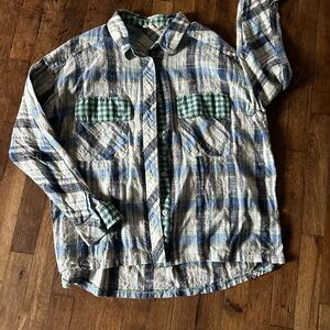 Women’s Blue and Green Plaid Shirt